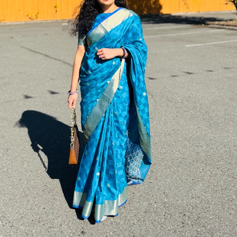 Elegant Blue and Gold Saree